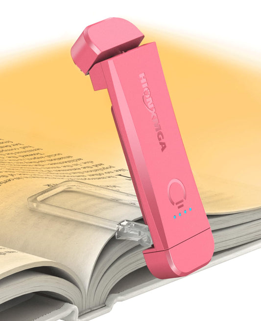HIONXMGA Book Reading Light,Silent Touch Lamp for in Bed,Rechargeable Clip on Booklight with 3 Amber Colors & Precise Dimming Night Reading,Best Gift Lovers,Kids,Pink,(SD-10)