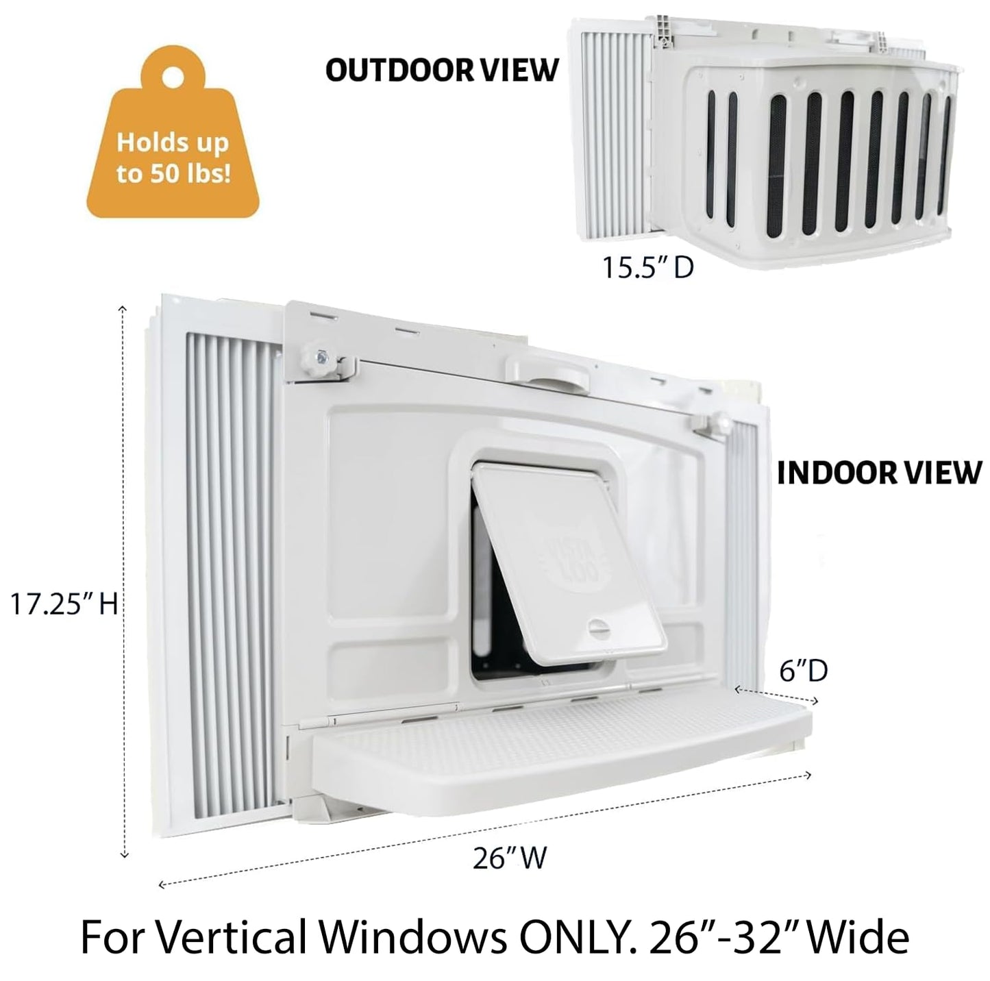 VistaLoo Window Catio, Perch & Litter Box – Fits 26-32" Vertical Windows, Premium Outdoor Enrichment and Freedom for Indoor Cats, Natural Odor-Free, All-Weather, Easy Clean Cat Box, Made in The USA