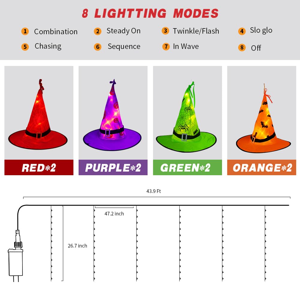 Halloween Witch Hat Lights Decoration Outdoor, 8pcs Hanging Witch Hat Light