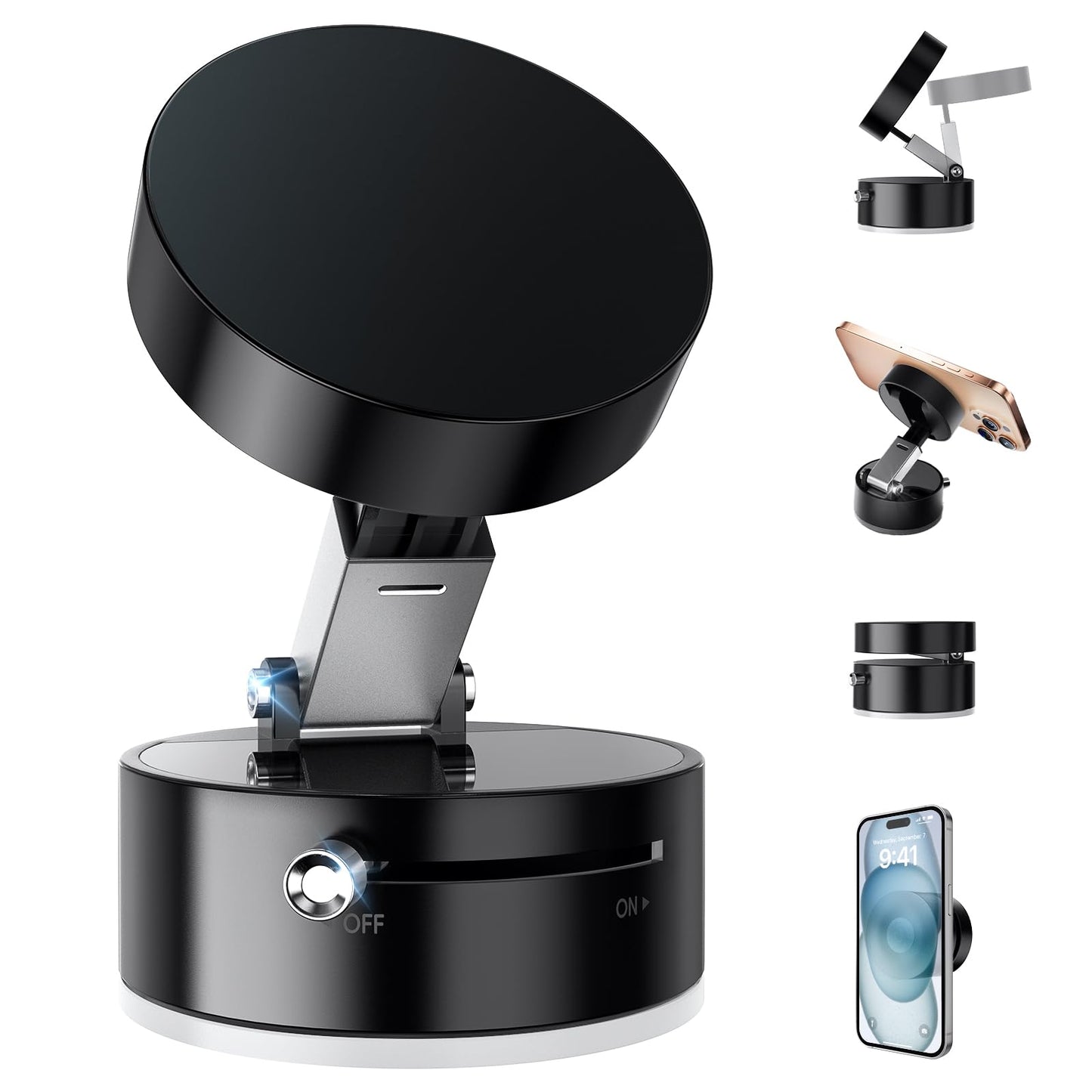 Vacuum Suction Magnetic Phone Holder, Adjustable Vacuum Magnetic Car Phone Holder Foldable Vacuum Magnetic Cell Phone Holder Stand Suction Phone mount for iPhone 16/15/14/13/12/Gym/Shower/Car/Mirror