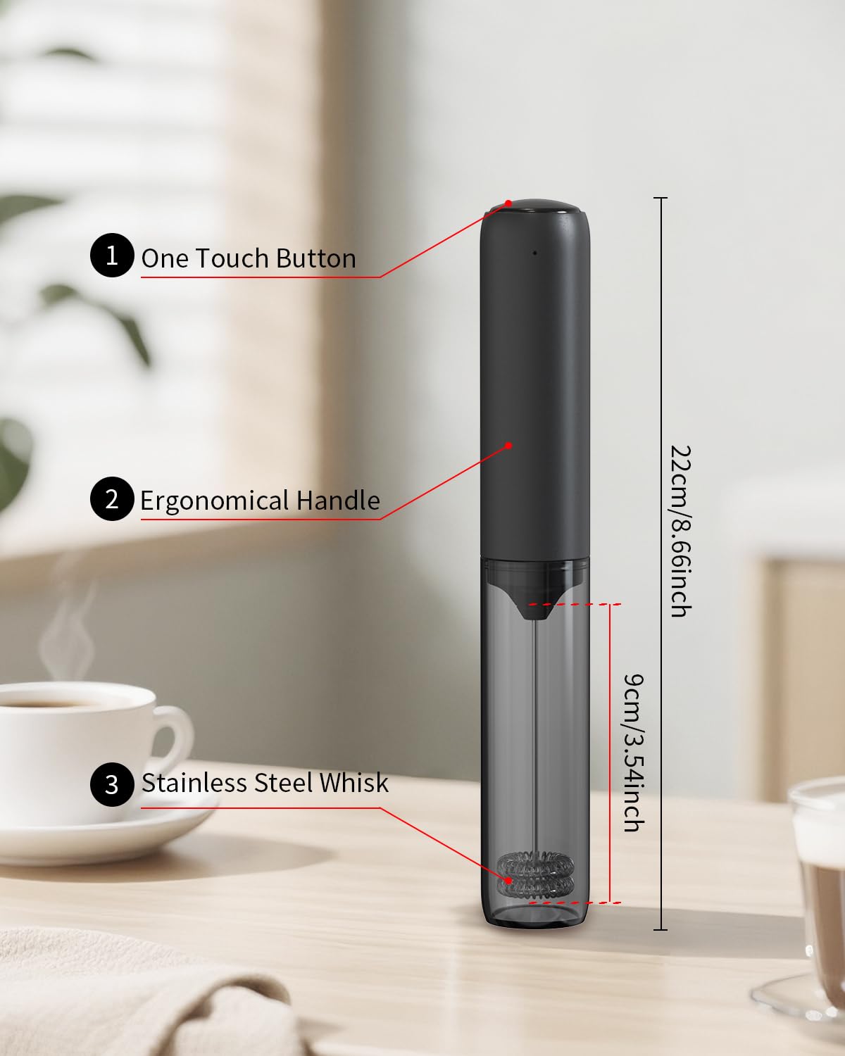 CIRCLE JOY Rechargeable Milk Frother Hanheld, Dual Coil Whisk Head Electric Coffee Frother, Portable Hand Frother Wand Drink Mixer for Matcha Lattes Cappuccino, Kitchen Gifts, Black