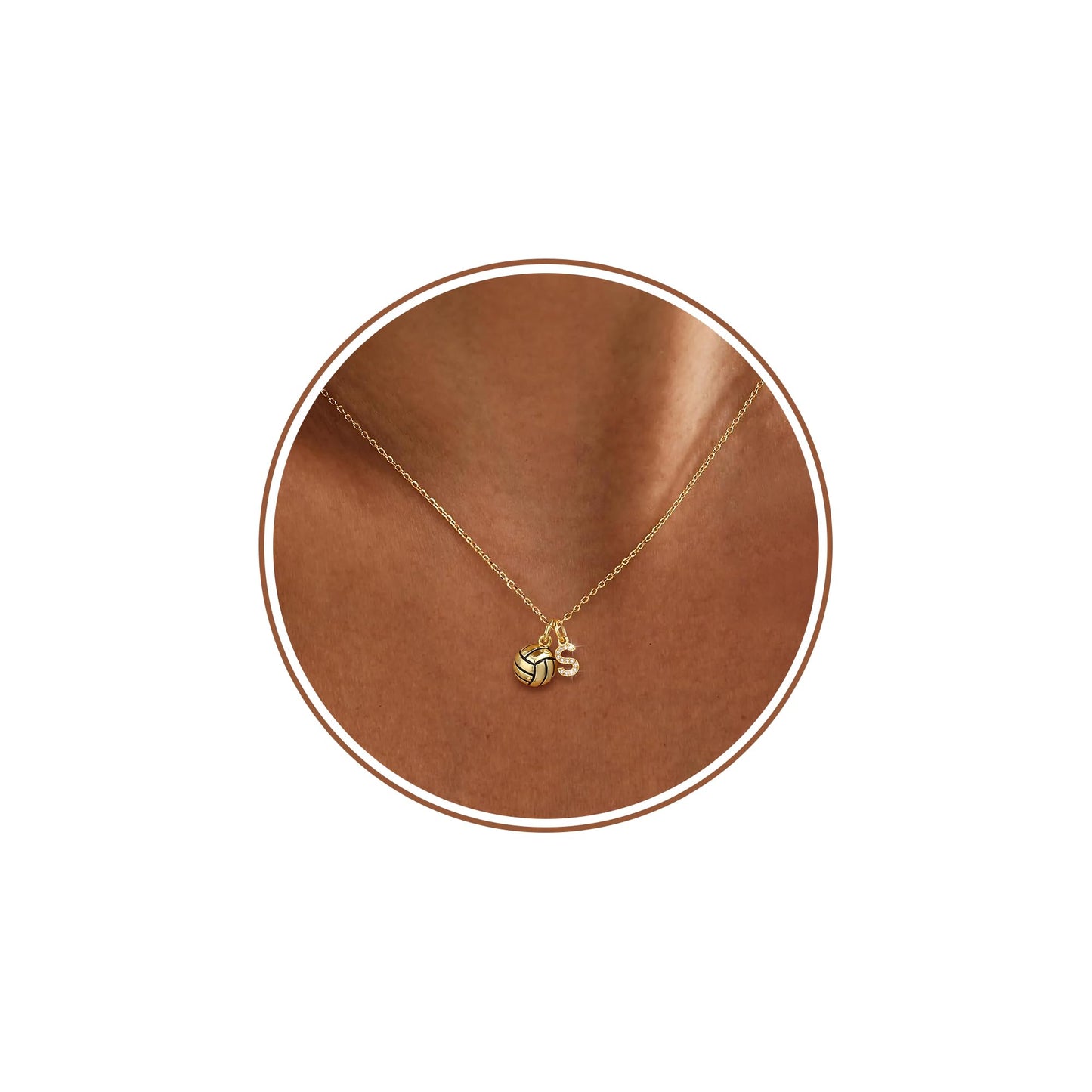 S Initial Necklace with Volleyball Volleyball Gifts Dainty 14k Gold plated Letter Pendant Necklace for Her Sister Friends Birthday Christmas Gifts Jewelry