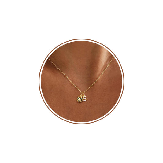 S Initial Necklace with Volleyball Volleyball Gifts Dainty 14k Gold plated Letter Pendant Necklace for Her Sister Friends Birthday Christmas Gifts Jewelry