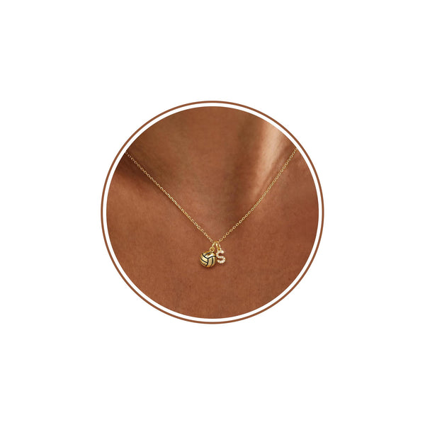 S Initial Necklace with Volleyball Volleyball Gifts Dainty 14k Gold plated Letter Pendant Necklace for Her Sister Friends Birthday Christmas Gifts Jewelry
