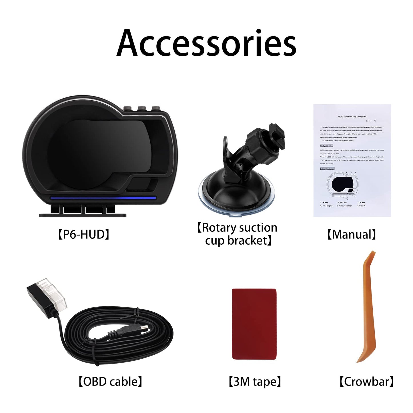 wiiyii obd2 Gauge Display Heads up Display for Cars Car HUD Head Up Display P6, OBD+GPS Smart Gauge, obd2 Speedometer with Speed,RMP,Water Temperature,Overspeed Alarm,Works Great for Most Cars