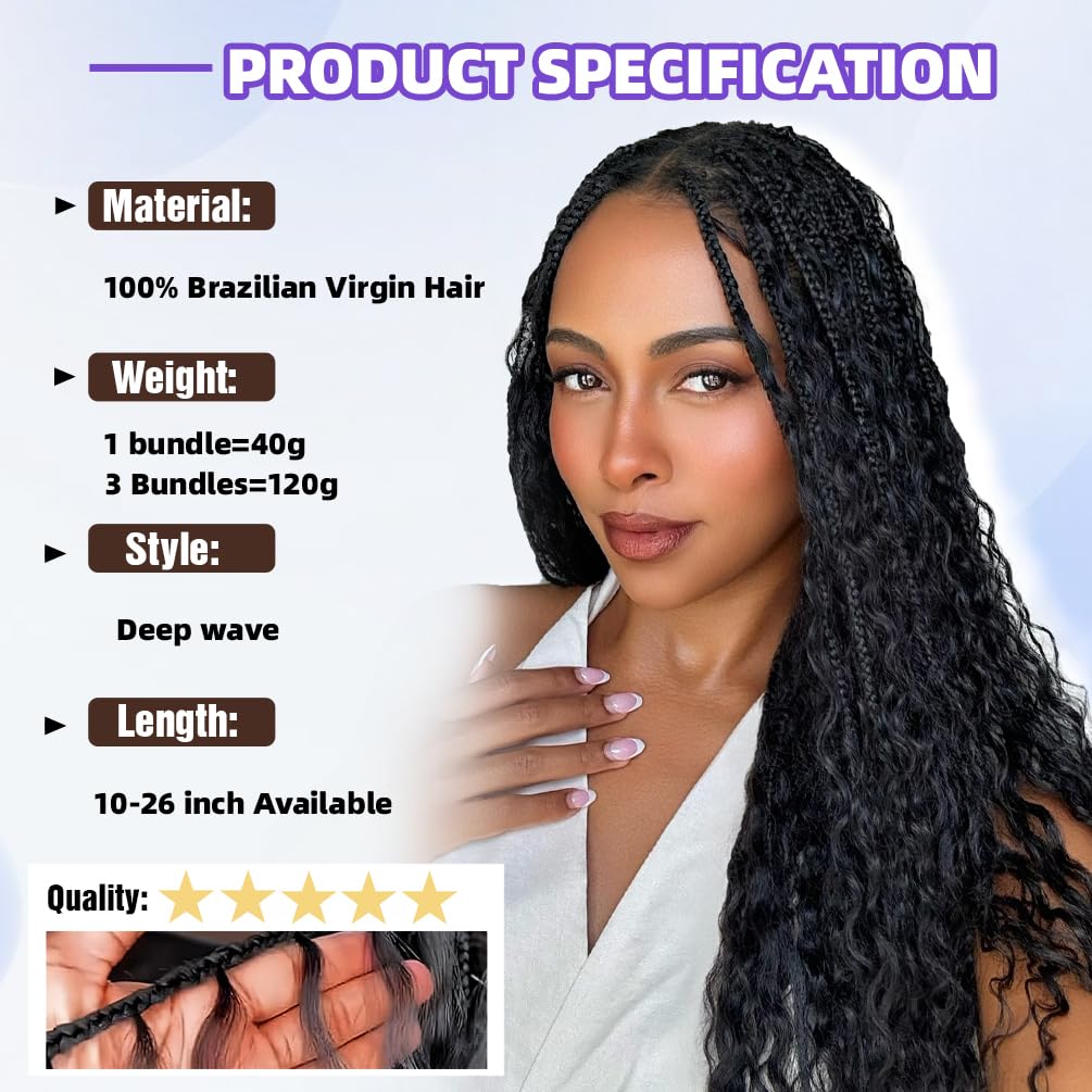 Deep Wave Human Braiding Hair for Boho Braids – 12 Inch 40g 1 Bundles/Pack Auburn Ginger, 100% Unprocessed 12A Brazilian Virgin Hair Bulk, No Weft, Wet & Wavy Curly Knotless Extensions