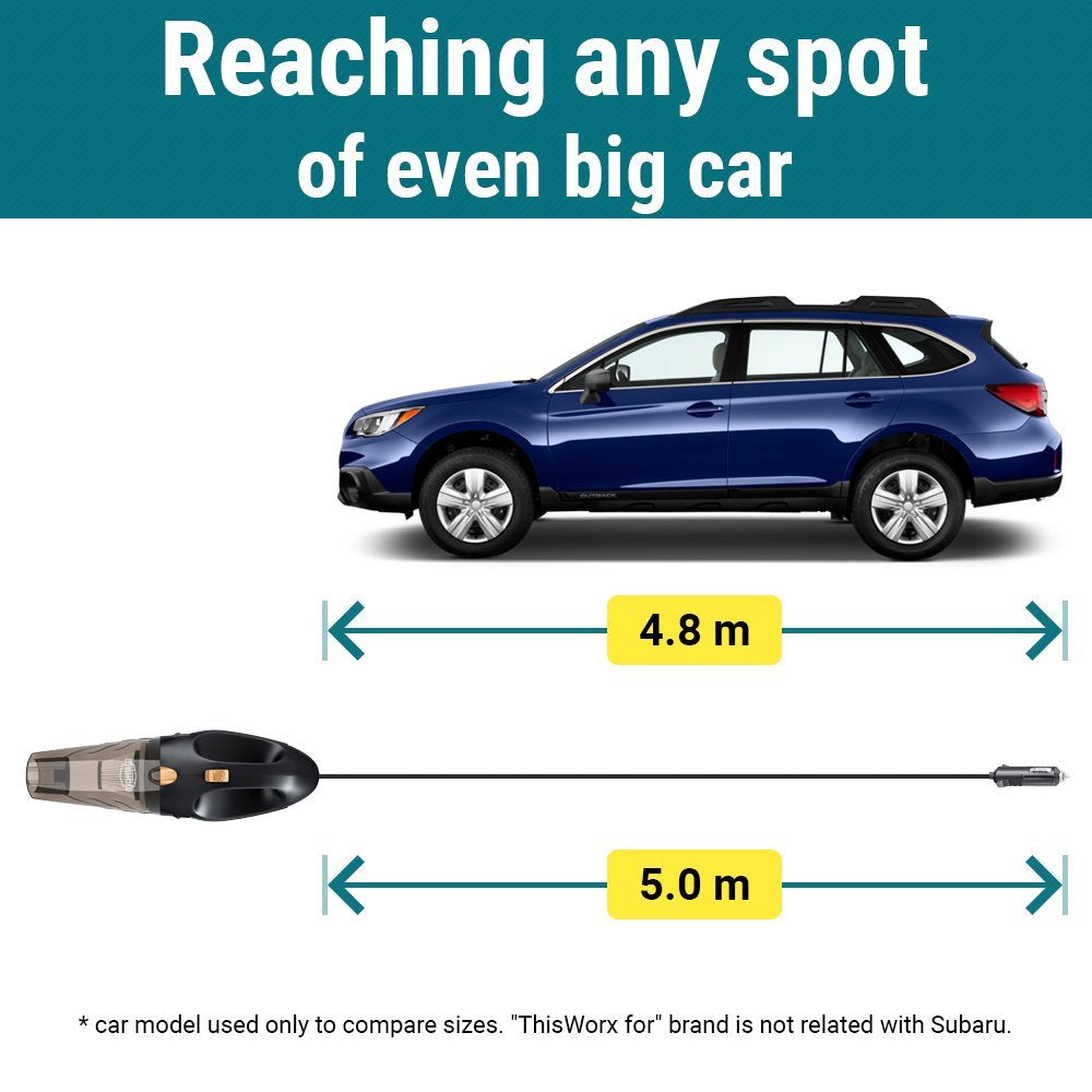 THISWORX Car Vacuum Cleaner - Portable, High Power, Handheld Vacuums w/ 3 Attachments, 16 Ft Cord & Bag - 12v, Auto Accessories Kit for Interior Detailing - Black