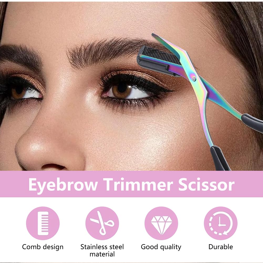 Eyebrow Trimmer Scissor, 2-in-1 Professional Eyebrow Scissors with Comb, Stainless Steel Precision Eyebrow Cutter Hair Removal Makeup Tool for Women and Men (Pink)
