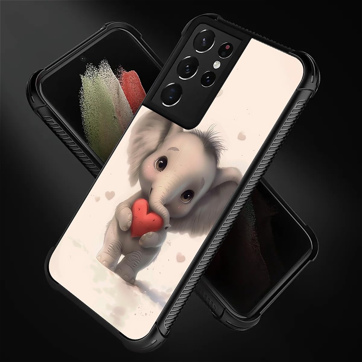 FKBRCL4U for Samsung Galaxy S21 Ultra Case, Cartoon Cute Little Elephant Love Pattern Graphic Design Girl Boy Soft Silicone Hard Acrylic Shock Protection for Samsung Galaxy S21 Ultra