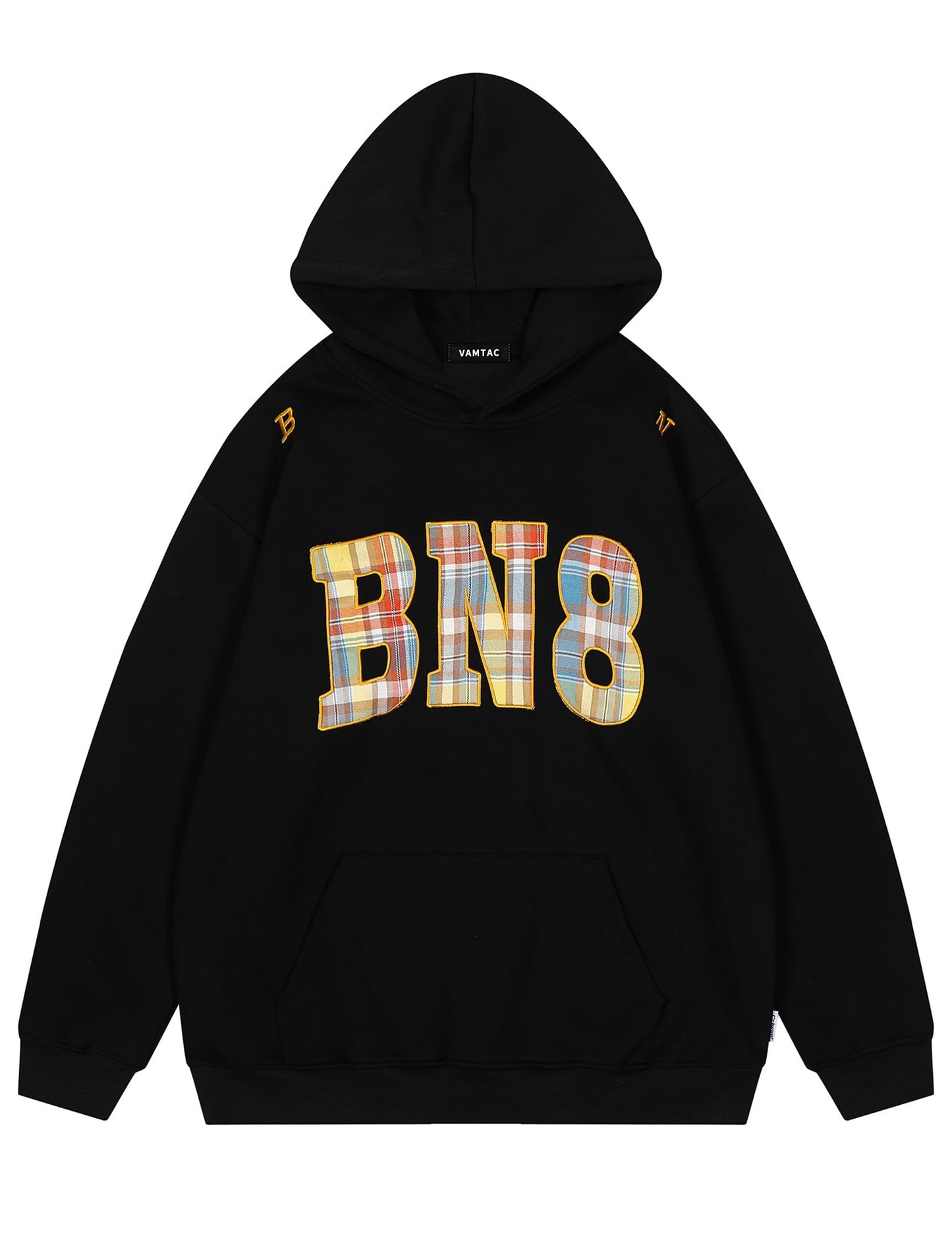 Vamtac Mens Oversized Hoodie Graphic Fall Hoodies Plaid Y2K Casual Vintage Hoodied Pullover Sweatshirts, Black, X-Large