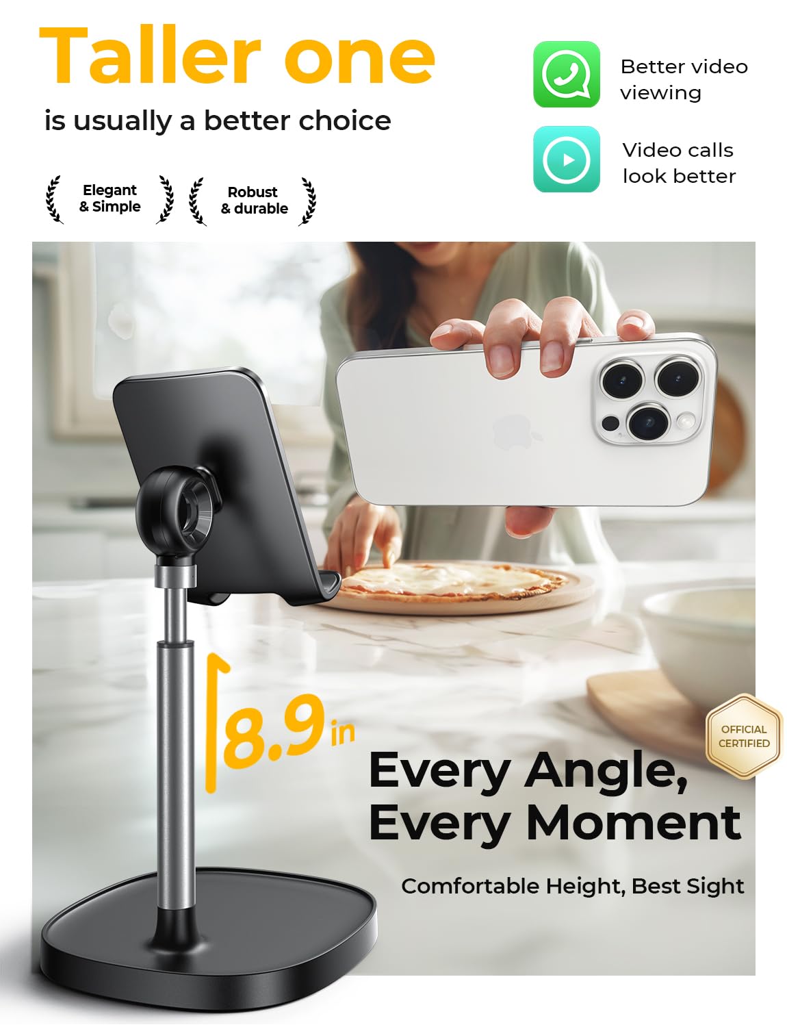 LISEN Cell Phone Stand Adjust for iPhone Phone Holder for Desk Recording, Gifts Women Office Desk Accessories PC Gaming Essentials Kitchen Gadgets Fit OtterBox Case Switch iPad Air Tablet 4-10 in