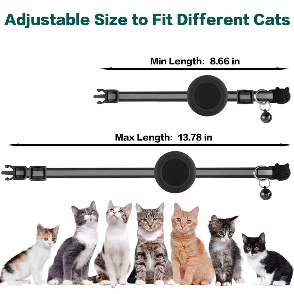 Dgerp Airtag Cat Collar Breakaway, Reflective Kitten Collar with Apple Air Tag Holder and Bell for Girl Boy Cats, 0.4 Inches in Width and Lightweight(Black)