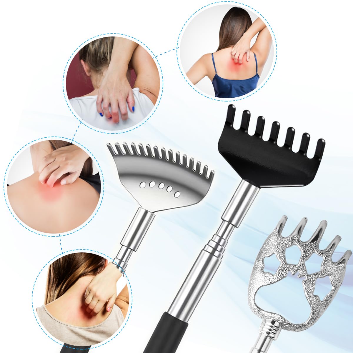 Yeipis 3 Pack Different Back Scratcher Metal Portable Telescoping with Rubber Handles, Extendable Back Massager Tool with Beautiful Box, Stocking Stuffers for Men Women Christmas Presents(Black)