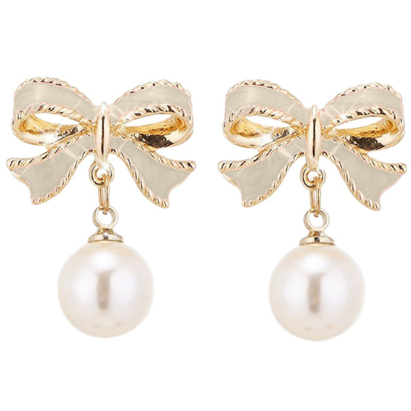 Pearl Bow Drop Earrings