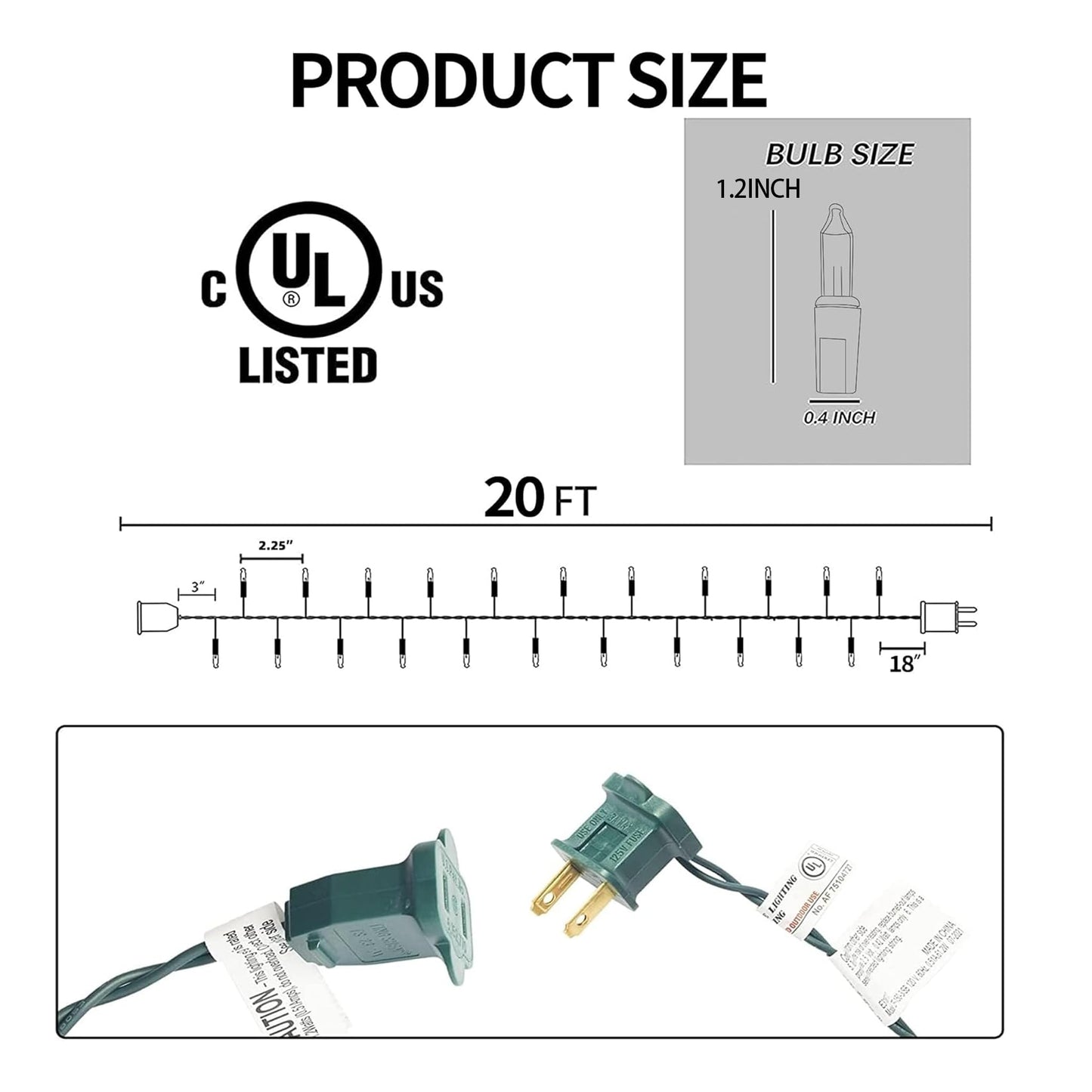 TW SHINE Warm White Christmas Lights Outdoor, 20FT 100 Count Incandescent Christmas Light Indoor, Waterproof Christmas Tree String Lights for Xmas Decorations