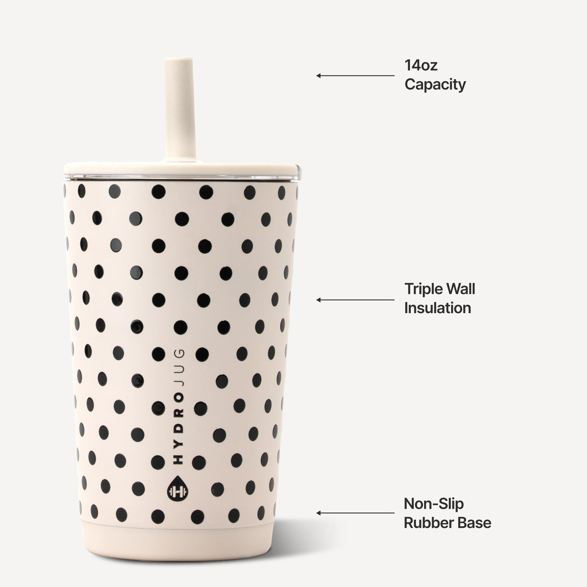 HydroJug Polka Dot Everyday Tumbler 14 oz, Ceramic-Lined, French Vanilla