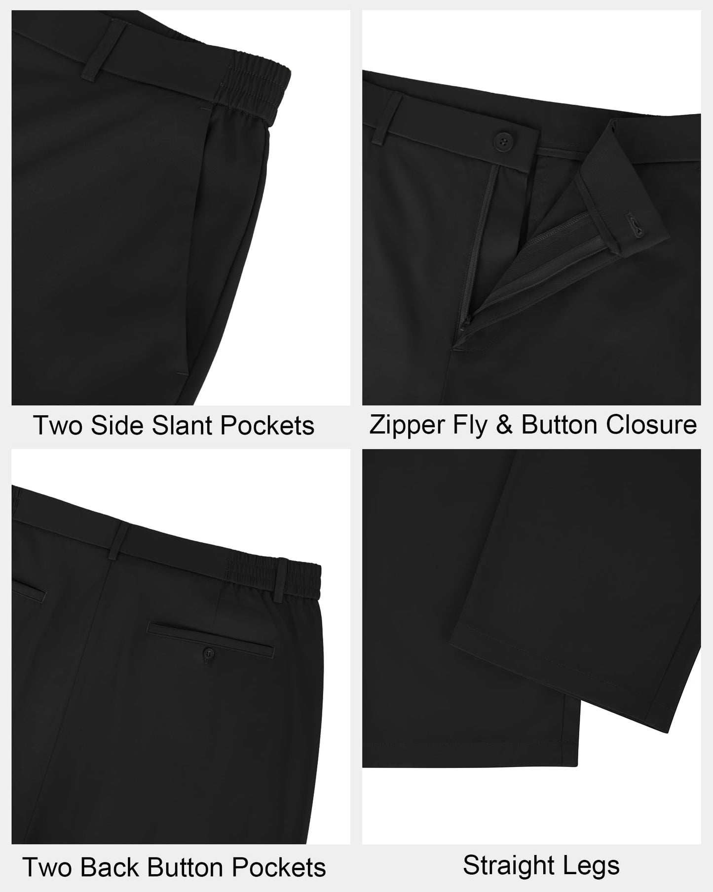 DOWMQ Mens Dress Pants Classic Fit Work Slacks 28"/30"/32" Lightweight Expandable Waist Trousers Casual Golf Pants Black,34Wx28L