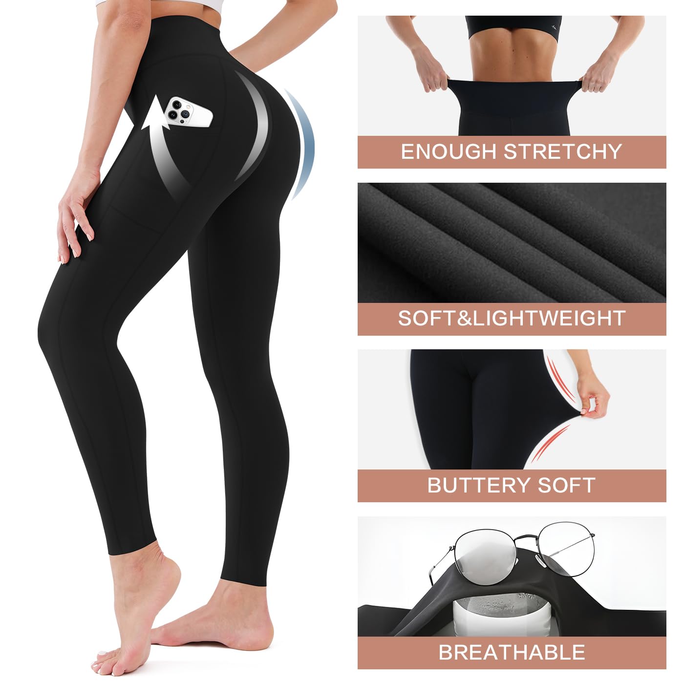 Blisset High Waist Leggings for Women - Opaque, Soft Tummy Control Athletic Pants for Yoga, Running, Workout and Gym