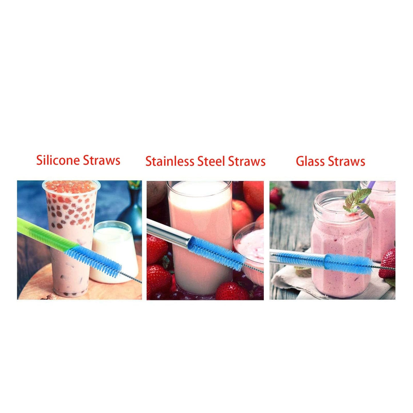 2 Pack Straw Cleaner Brush, Reusable Metal Handles Straw Cleaner Brush Extra Long for Stanley Mug 40, 30, 20 oz, 10mm Wide for Sippy Cup, Water Bottle and Tubes (Clear+Clear)