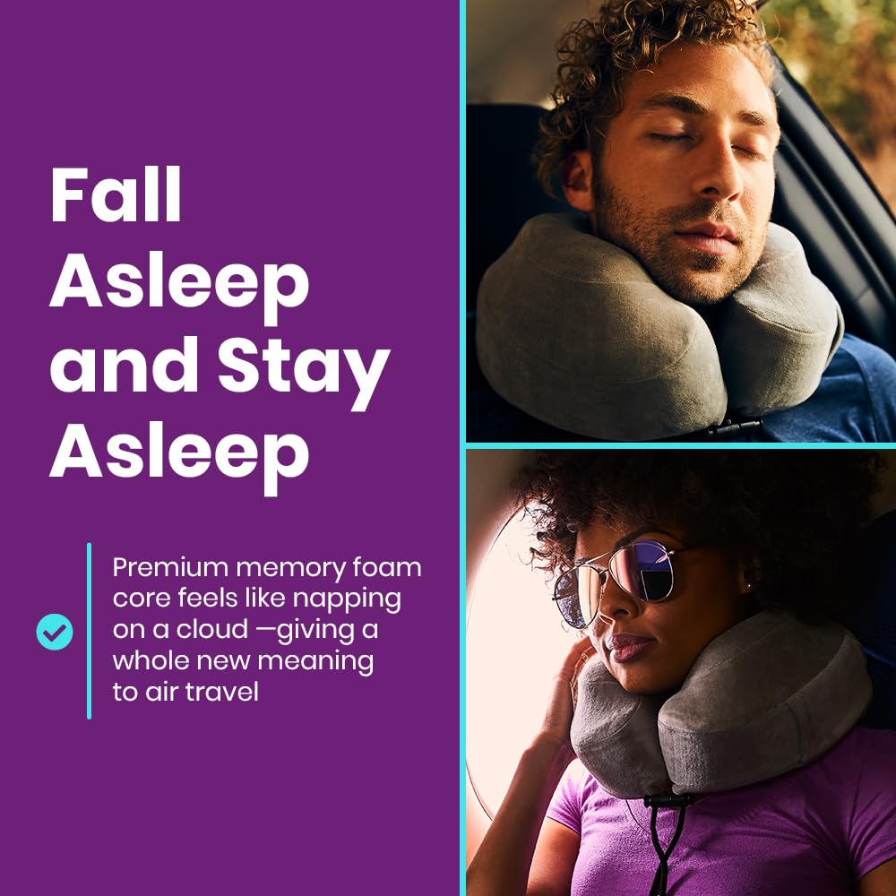 Cabeau Neck Pillow for Airplane Travel – Evolution Classic – Memory Foam U Shaped Design – Supportive for Sleeping with Adjustable Support Clasp (Midnight Black)