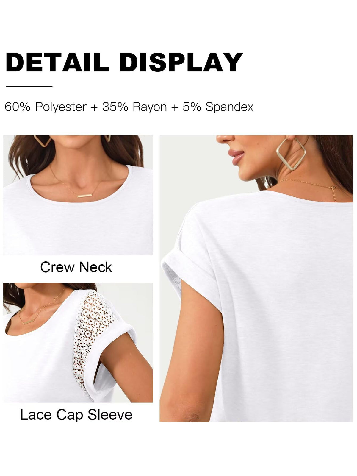 Bliwov Womens Tops Cute Lace Cap Sleeve T Shirts Summer Casual White