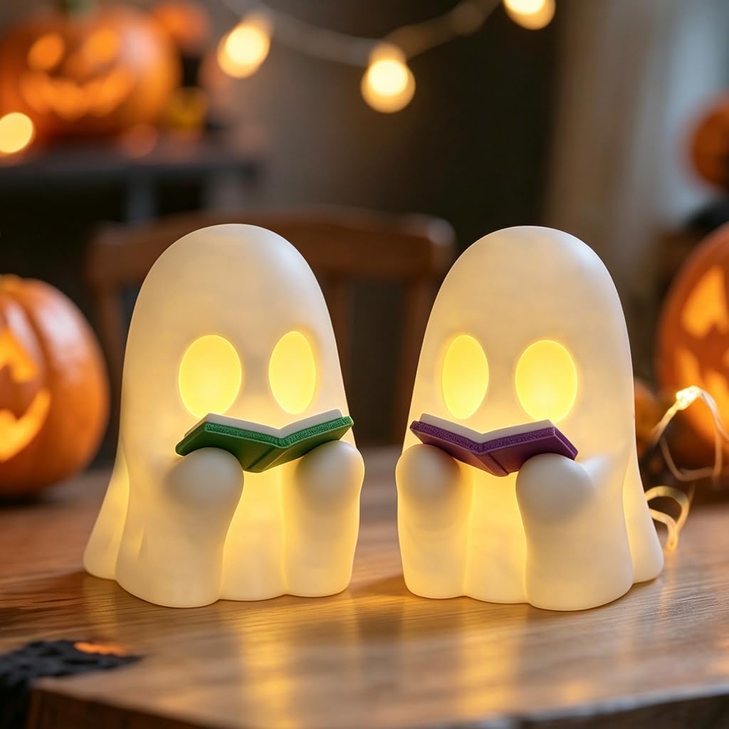 DAZONGE 2Pack 3D Printed LED Reading Ghost Halloween Decorations Indoor