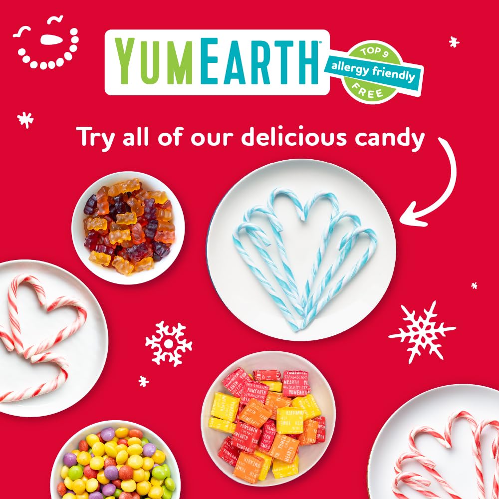 YumEarth Organic Candy Canes - Individually Wrapped Full Size Peppermint Candy Canes - Allergy Friendly, Non GMO, Gluten Free, Vegan, Dye Free Christmas Candy - 10 Count (Pack of 1)
