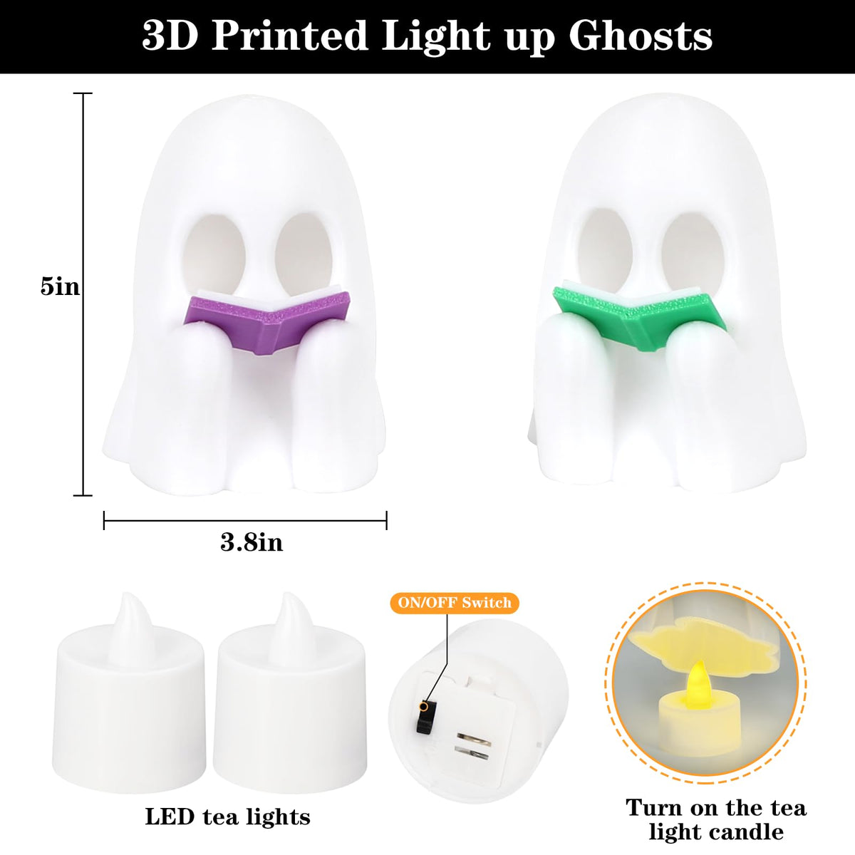 DAZONGE 2Pack 3D Printed LED Reading Ghost Halloween Decorations Indoor