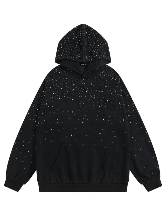 Vamtac Rhinestone Hoodies Men Oversized Hooded Sweatshirts Fashion Casual Hoodie Pullover Y2k Streetwear Tops Black