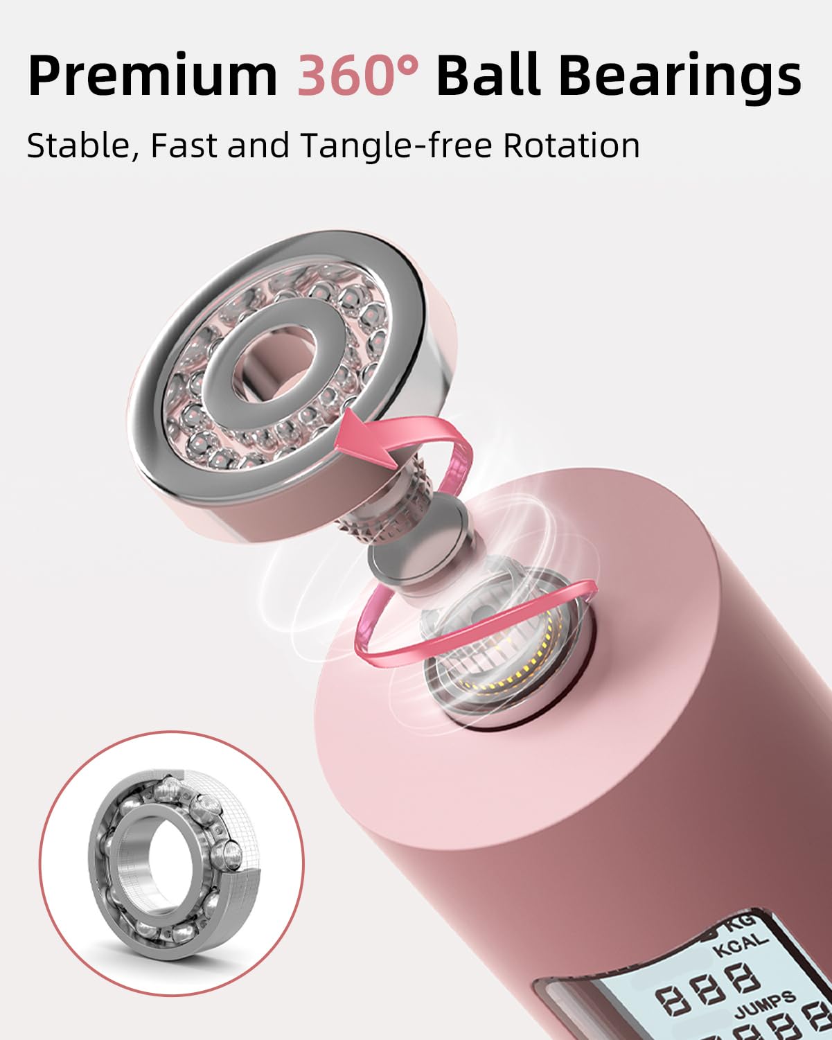 YOTTOY Cordless Jump Rope with Counter - Ropeless Jump Rope 2 In 1 with Large Cordless Ball-Weighted for Women with LCD Display (Pink)