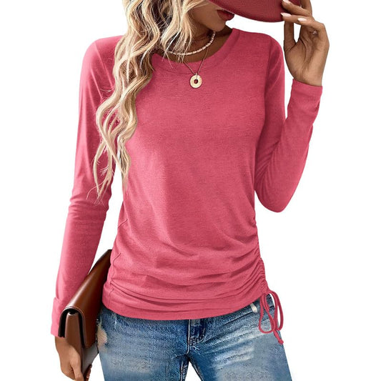 AIZHINENG Womens Long Sleeve Shirts Crewneck Tops Casual Fall Spring Trendy T-Shirts Outfits Clothes 2025 Rose Red