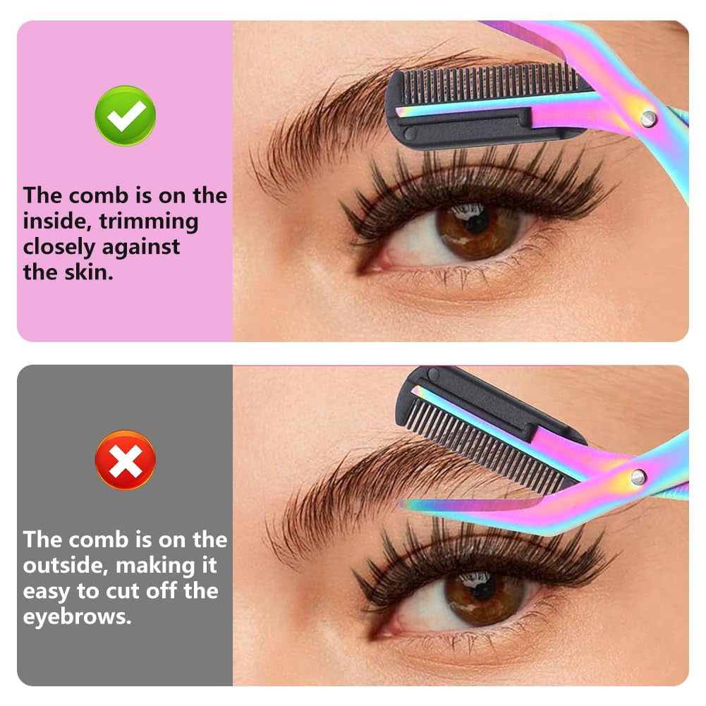 Eyebrow Trimmer Scissor, 2-in-1 Professional Eyebrow Scissors with Comb, Stainless Steel Precision Eyebrow Cutter Hair Removal Makeup Tool for Women and Men (Pink)