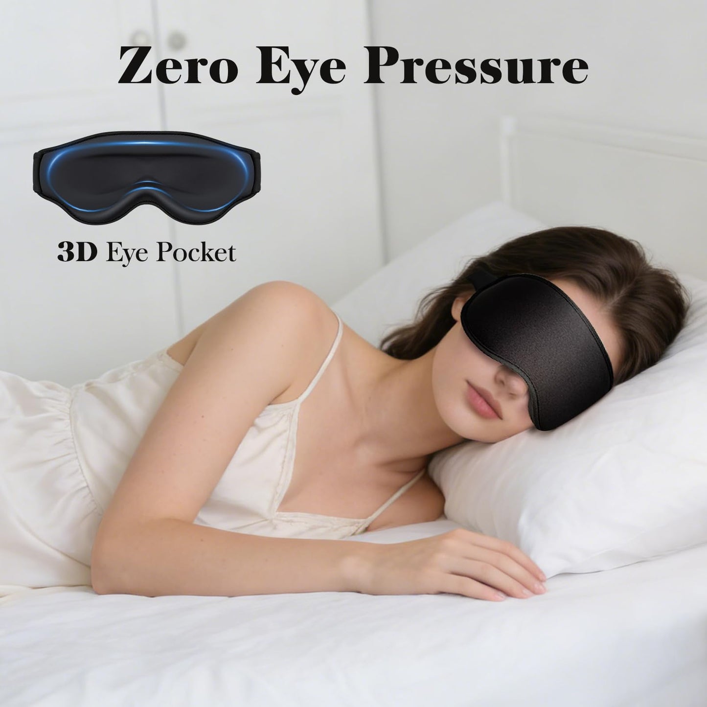 Fygrip 3D Eye Mask Sleep Mask for Men & Women, 100% Pressure-Free & Light Block-Out Eye Mask for Sleep with Easy Adjustable Strap, Night Eye Cover for Travel, Black