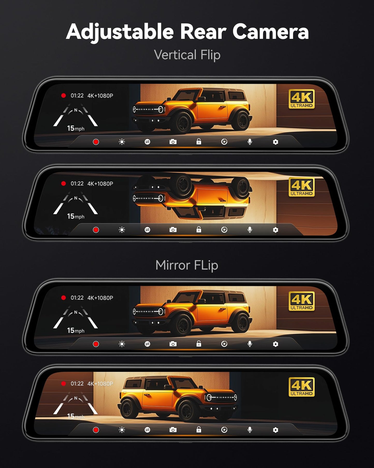 WOLFBOX G840S 12" 4K Mirror Dash Cam Backup Camera, 5.8GHz WiFi Smart Rearview Mirror for Cars & Trucks, Front and Rear View Dual Cameras, Night Vision, Parking Assistance, Included 32GB Card & GPS