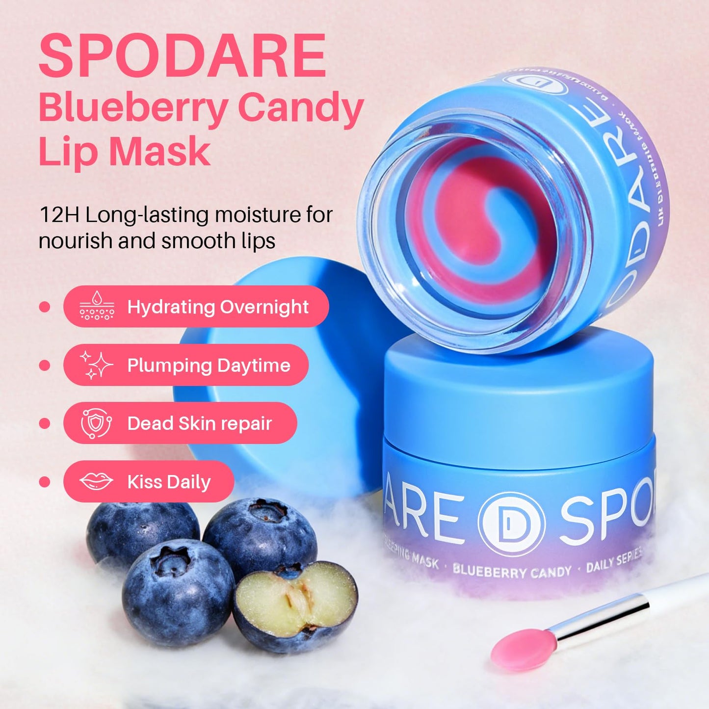 SPODARE Blueberry Lip Mask Overnight, Dual-Color Lip Sleeping Mask for Reduce Fine Lines, Nourish and Hydrating Dry Cracked Skin with Vitamin C and Shea Butter, Stocking Stuffer