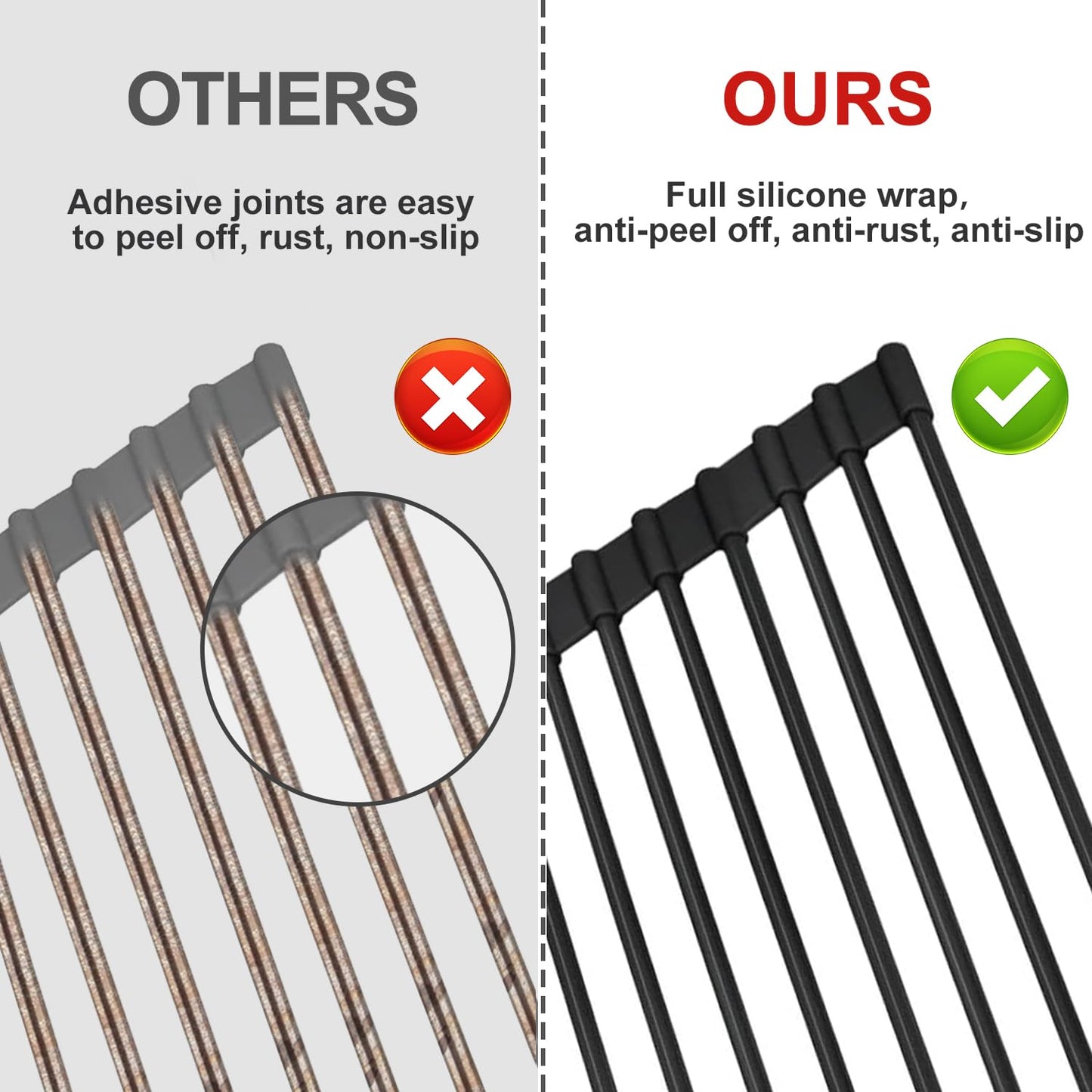 MERRYBOX Roll Up Dish Drying Rack Silicone Wrapped Over The Sink Dish Drying Rack Multipurpose Foldable Sink Drying Mat Anti-Slip & Anti-Rust Dish Rack for Kitchen, 17.5" x 13", Black