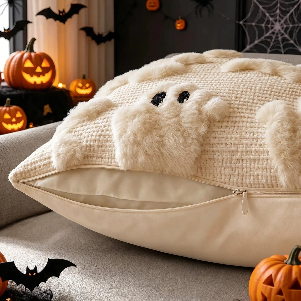 WEFNKA Halloween Pillow Covers 18x18 inch 2Pcs Beige Ghost Halloween Decor