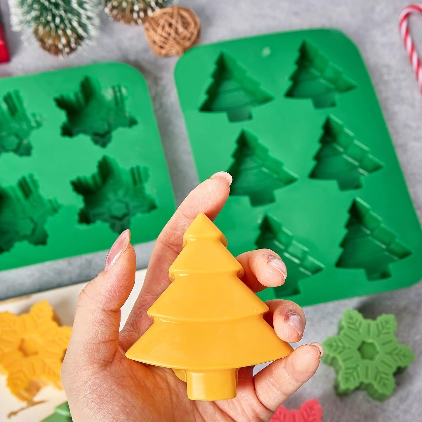 JOERSH Christamas Chocolate Silicone Molds, 3PCS Christmas Tree Snowflake Snowman Santa Claus Shaped Cake Mold Non Stick Baking Pan for Cake, Candy, Jello, Soap, Candle