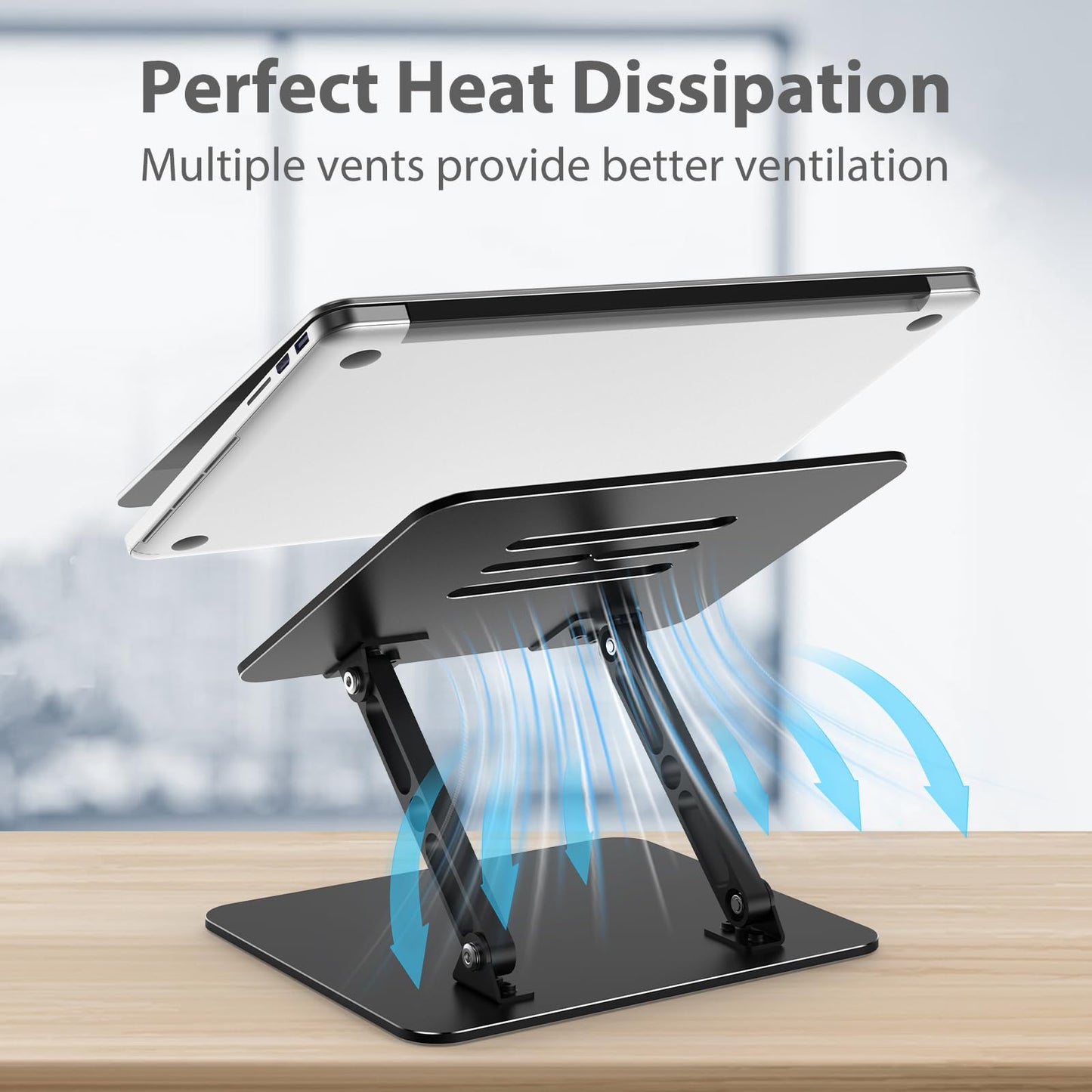 Gogoonike Adjustable Laptop Stand for Desk, Metal Foldable Laptop Riser Holder, Portable Desktop Book Stands, Ventilated Cooling Computer Notebook Stand Compatible with 10-15.6” Laptops