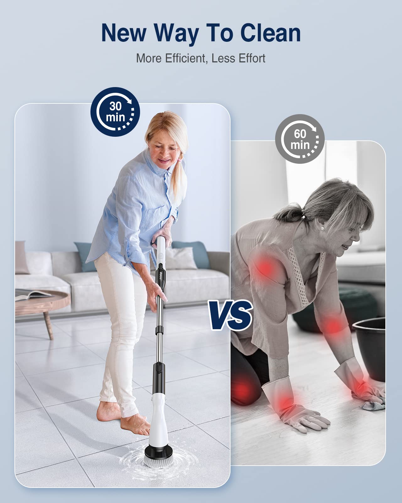 LABIGO Electric Spin Scrubber LA1 Pro, Cordless Spin Scrubber with 4 Replaceable Brush Heads and Adjustable Size Extension Handle Power Full Cleaning Brush for Bathroom Floor (Deep Black)