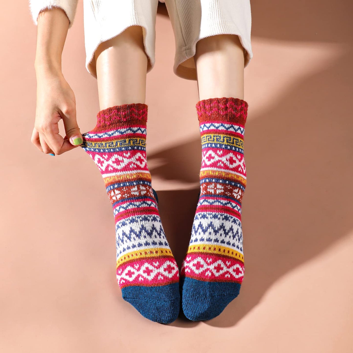 5 Pairs Wool Socks - Wool Socks for Women, Warm Cozy Crew Sock, Warm Womens Winter Sock, Thick Knit Cabin Cozy Sock Gifts for Women, 6-10