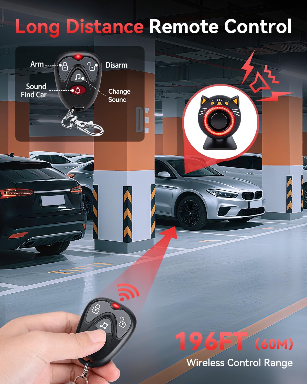 Electop 120dB Car Alarm System with Motion Sensor & Sound, Car Security System Anti-Theft Device Car Alarm with Wireless Remote & Led Light for Cars, Trucks, Suvs