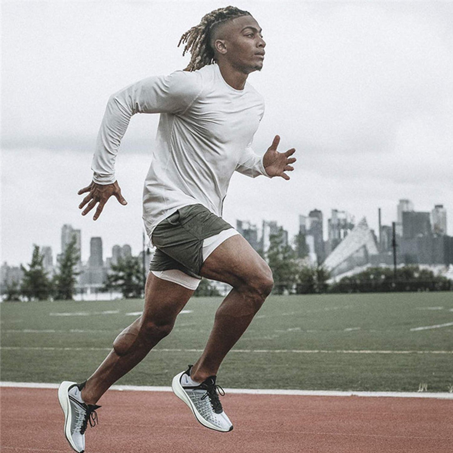 Leidowei Men's 2 in 1 Running Sports Shorts Quick Drying Breathable Short with Built-in Pocket Compression Dark Grey L