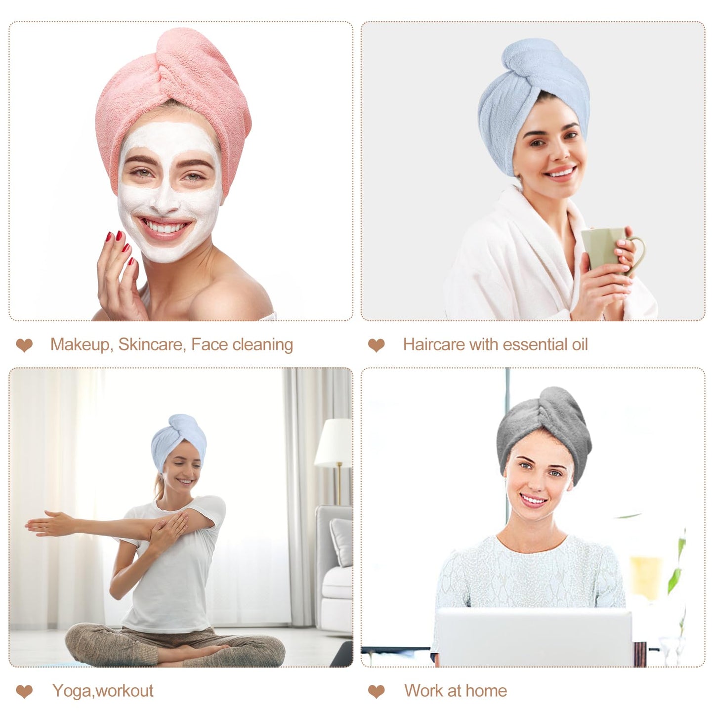 OEAGO Microfiber Hair Towel for Women: Valentines Day Gifts for Her Girlfriends Wife Stocking Stuffers for Women Drying Wrap Towels for Curly Hair Head Accessories 3 Pacs Anti Frizz