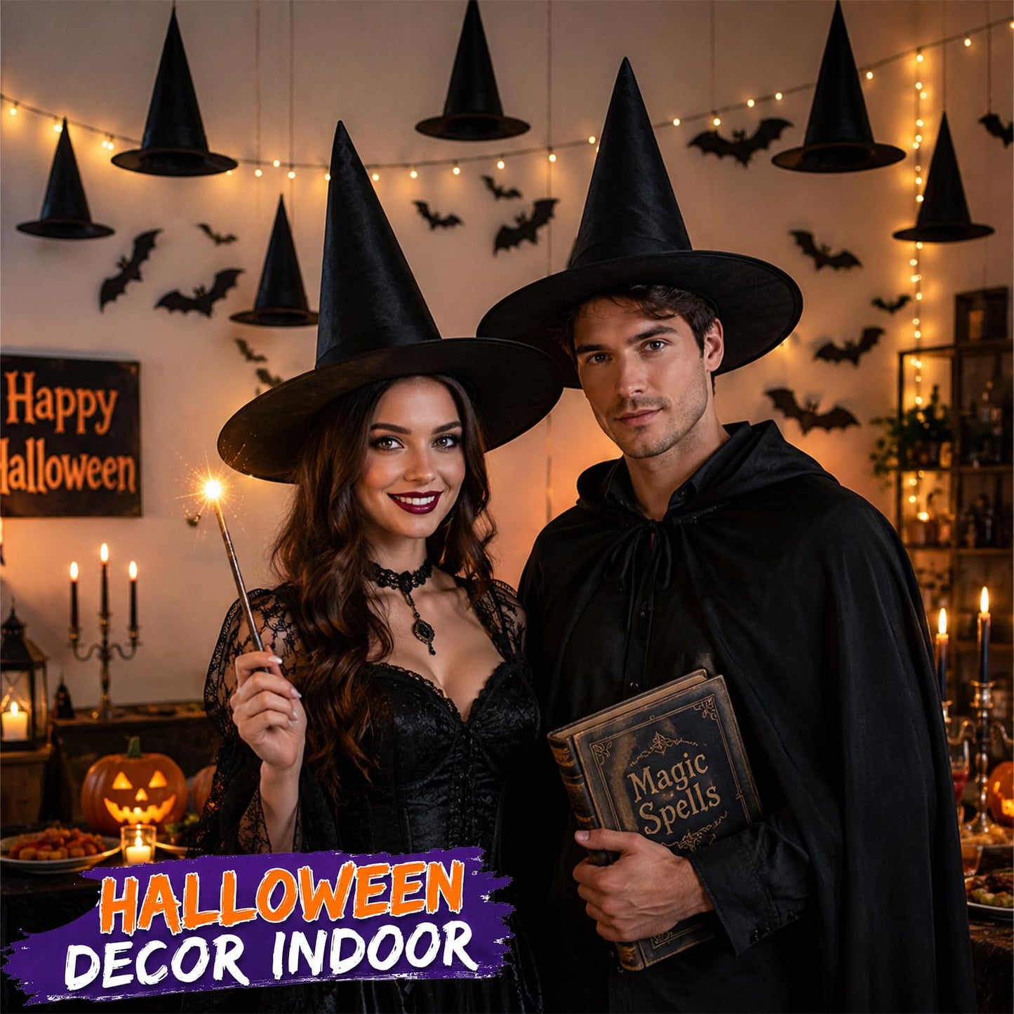 Tepoobea Halloween Witch Hats & Bats Decor Set