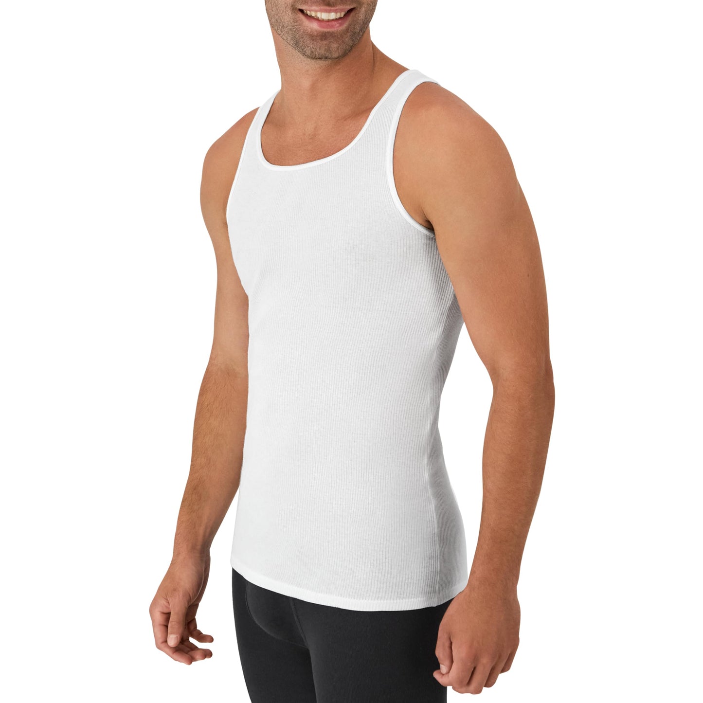 Hanes Men Tank Top Undershirt Pack, Cool & Breathable Cotton, Moisture-Wicking Ribbed Tanks for Men, White - L