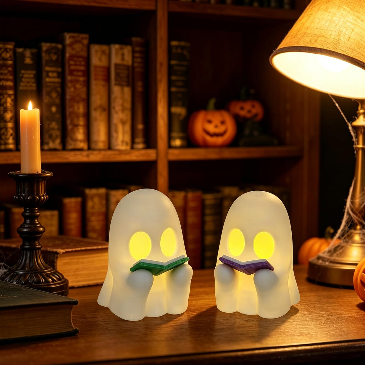 DAZONGE 2Pack 3D Printed LED Reading Ghost Halloween Decorations Indoor