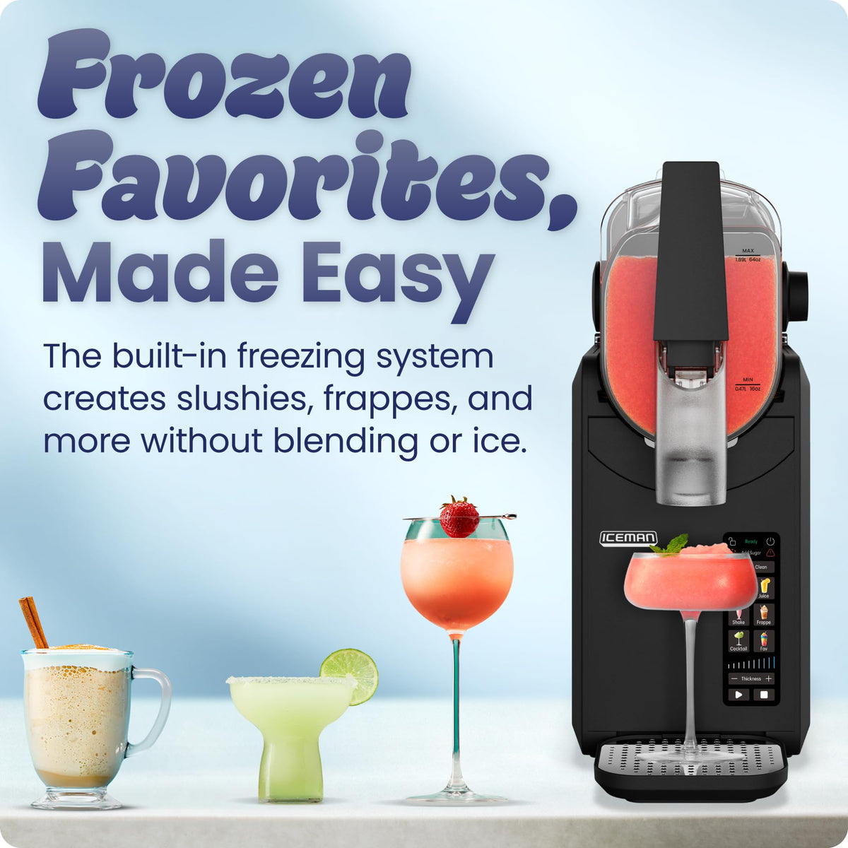 Iceman by Chefman Slush-Ease MAX 90oz Slushie Machine, 64oz Liquid Capacity Frozen Drink Maker & Slushy Machine with 5 Presets and LED Display, Perfect for Frozen Margaritas, Frappes, Smoothies