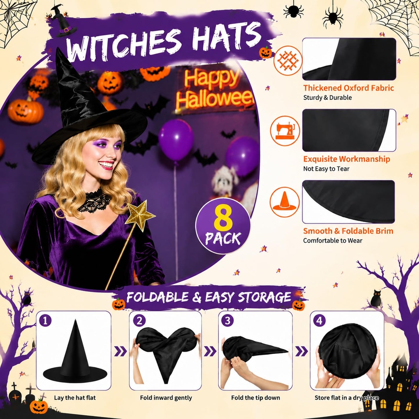 Tepoobea Halloween Witch Hats & Bats Decor Set