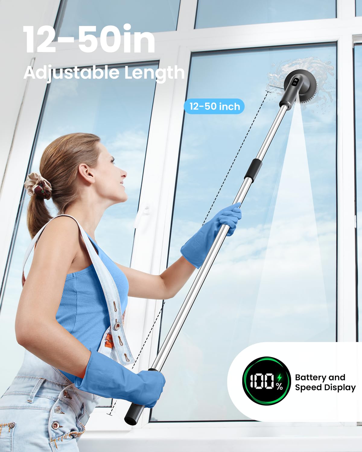 Topmako Electric Spin Scrubber, 2025 New Cordless Cleaning Brush for Home, IPX7 Waterproof Spin Scrubber with 7 Brush Heads, Adjustable Long Handle and 2 Rotating Speeds for Bathroom Tub Floor